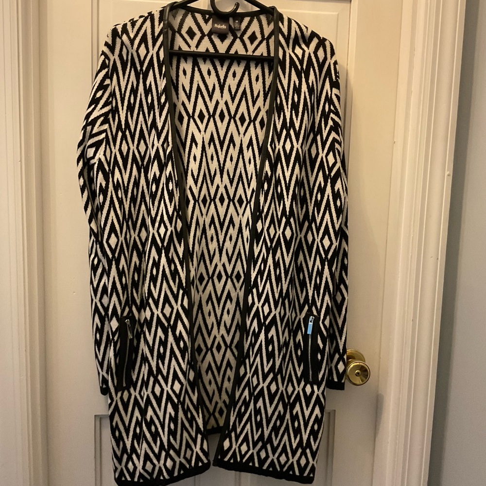 Rafaella Black and White Diamond Pattern Cardigan